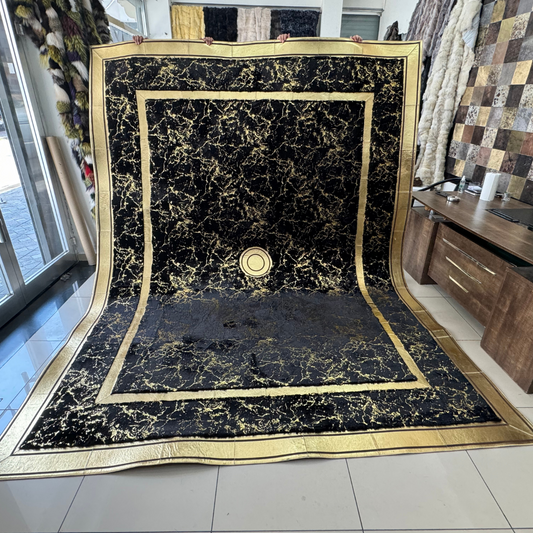 Large Black Gold Plush Custom Rug