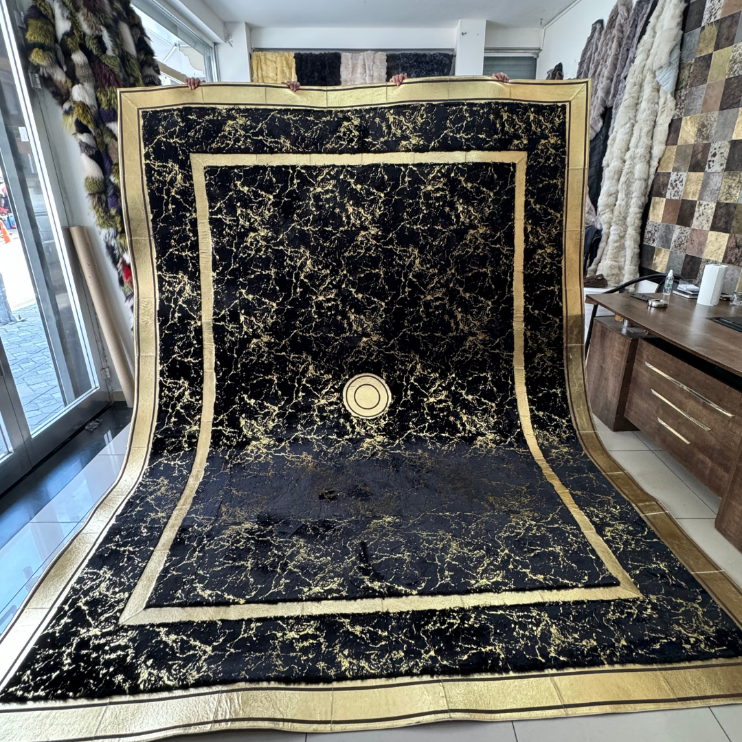 Large Black Gold Plush Custom Rug