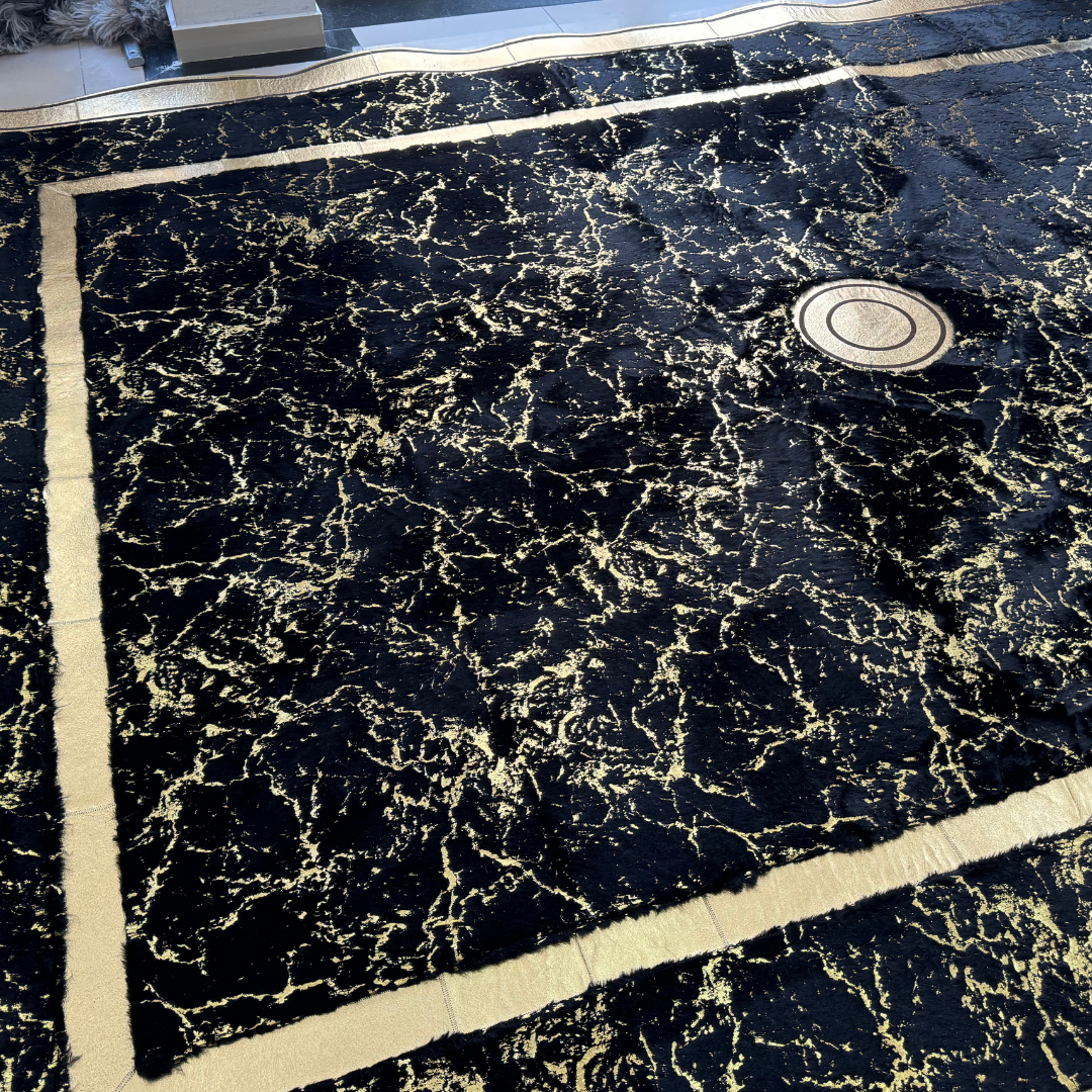 Large Black Gold Plush Custom Rug