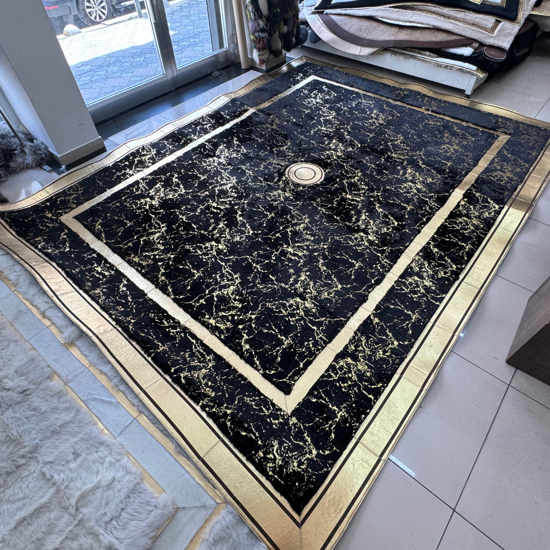 Large Black Gold Plush Custom Rug