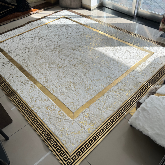 Living Room White Gold Plush Floor Rug