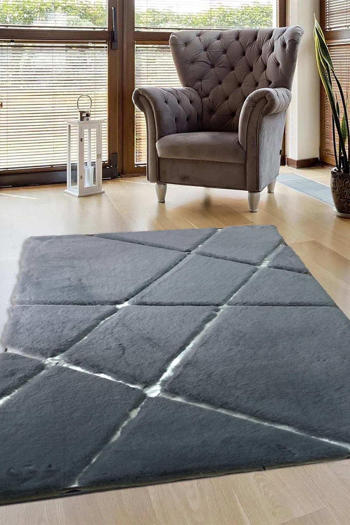 Gray Silver Faux Fur Area Rug