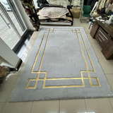 Geometric Plush Gray Gold Area Faux Fur Rug