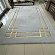 Geometric Plush Gray Gold Area Faux Fur Rug