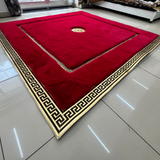 Geometric Plush Area Red Gold Faux Fur Rug