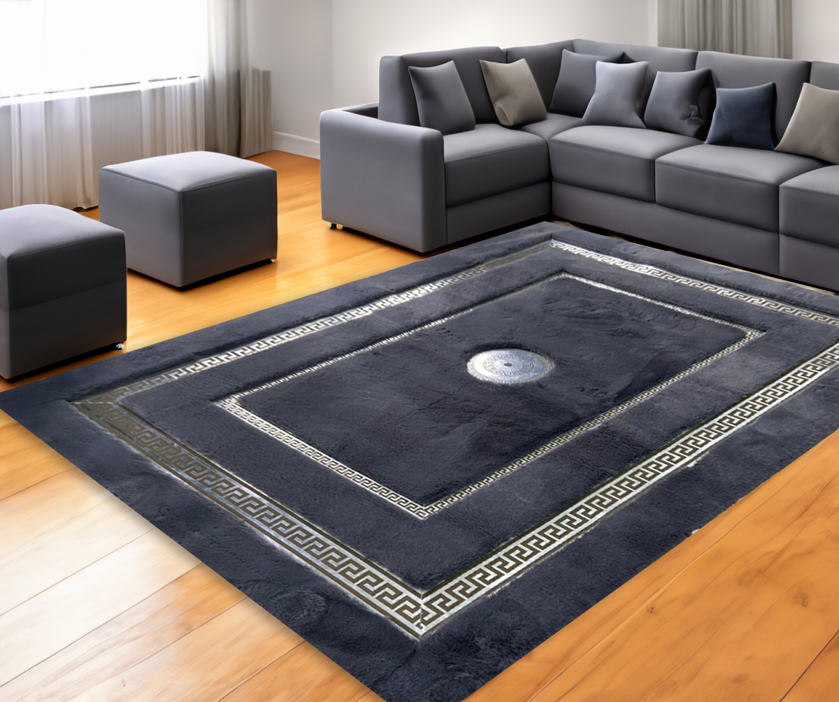 Gray Silver Plush Living Room Rug