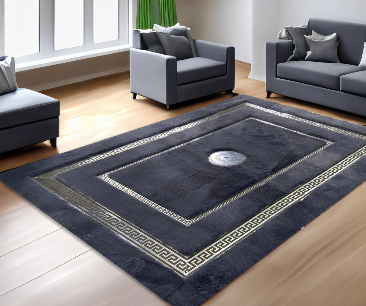 Gray Silver Plush Living Room Rug