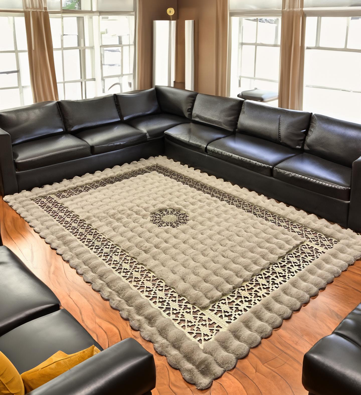 Faux Leather  Plush Area Rug