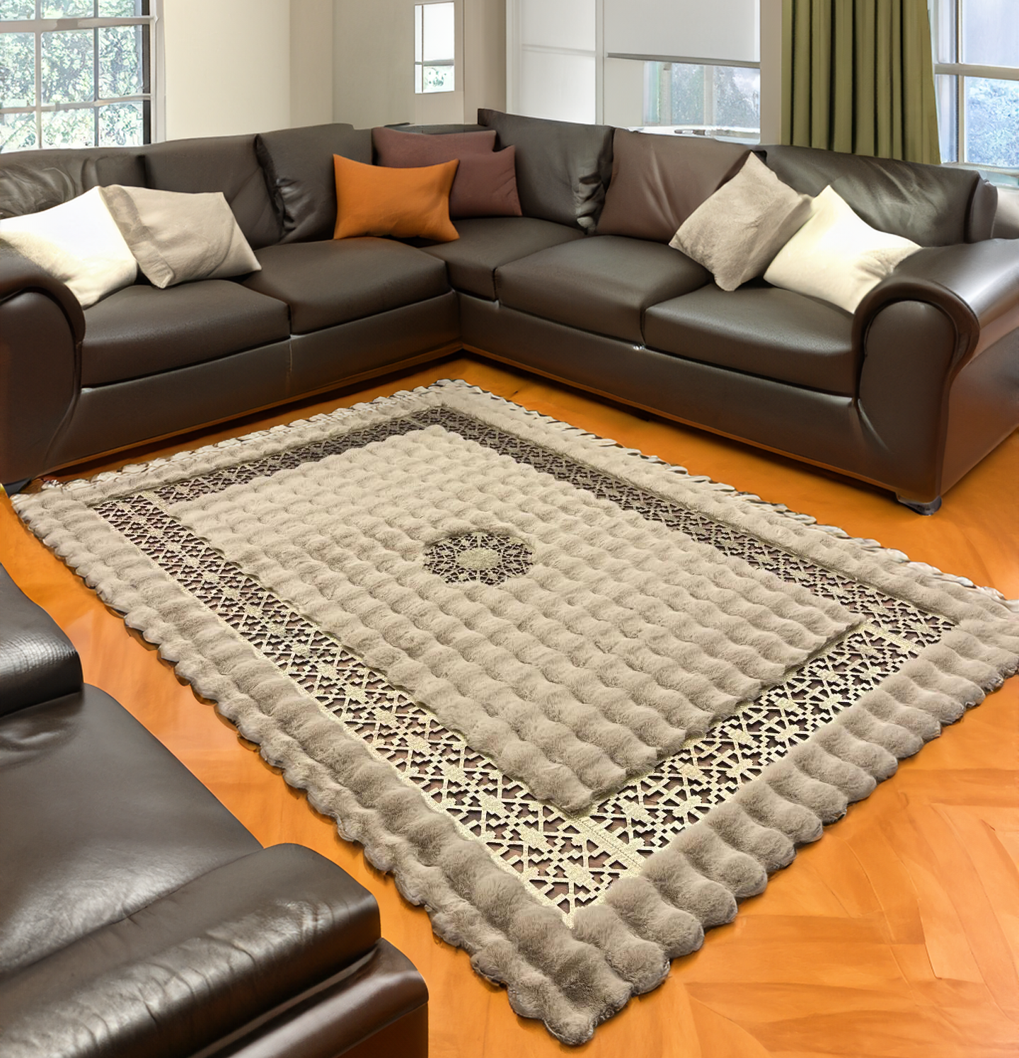 Faux Leather  Plush Area Rug