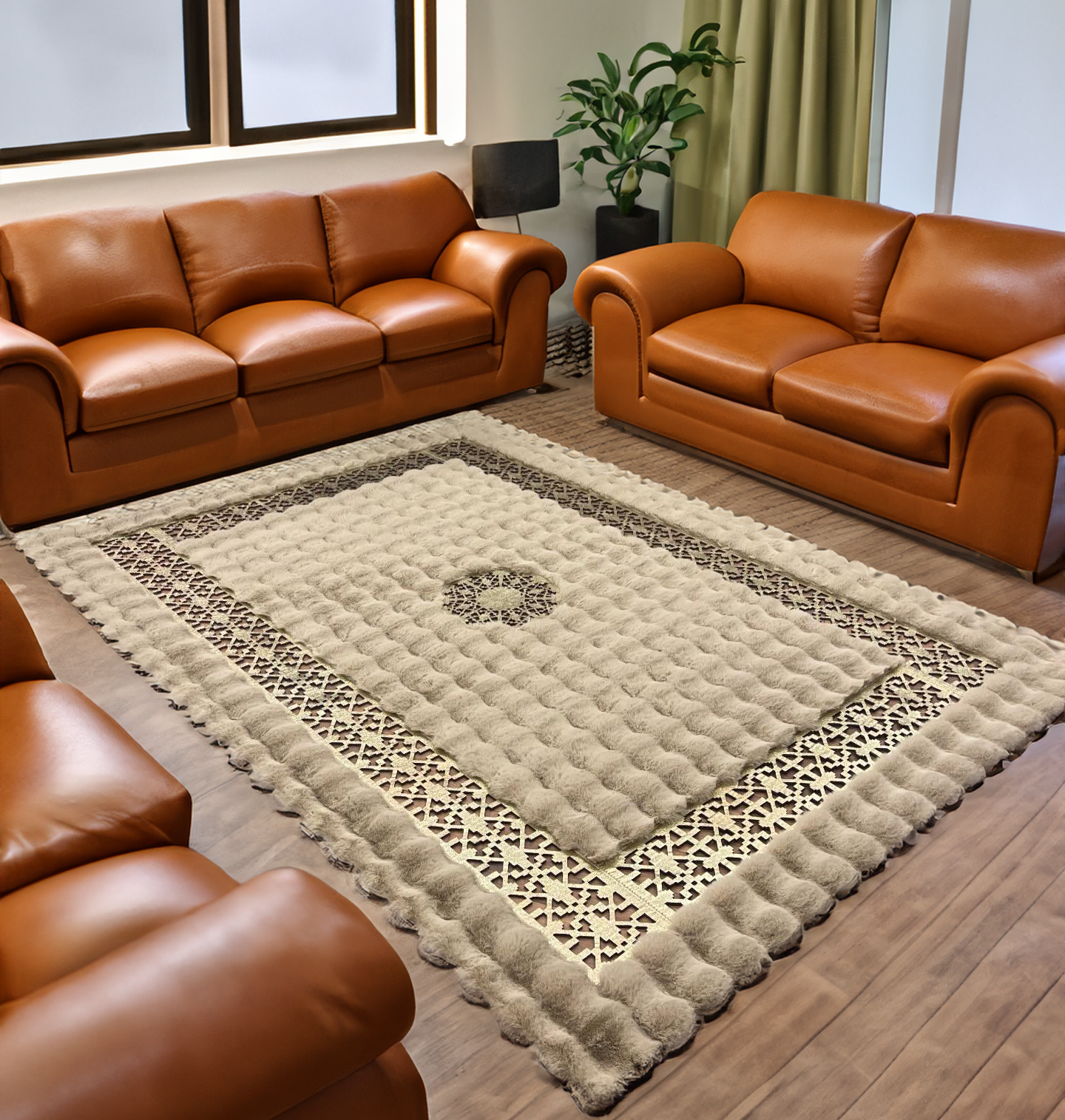 Faux Leather  Plush Area Rug