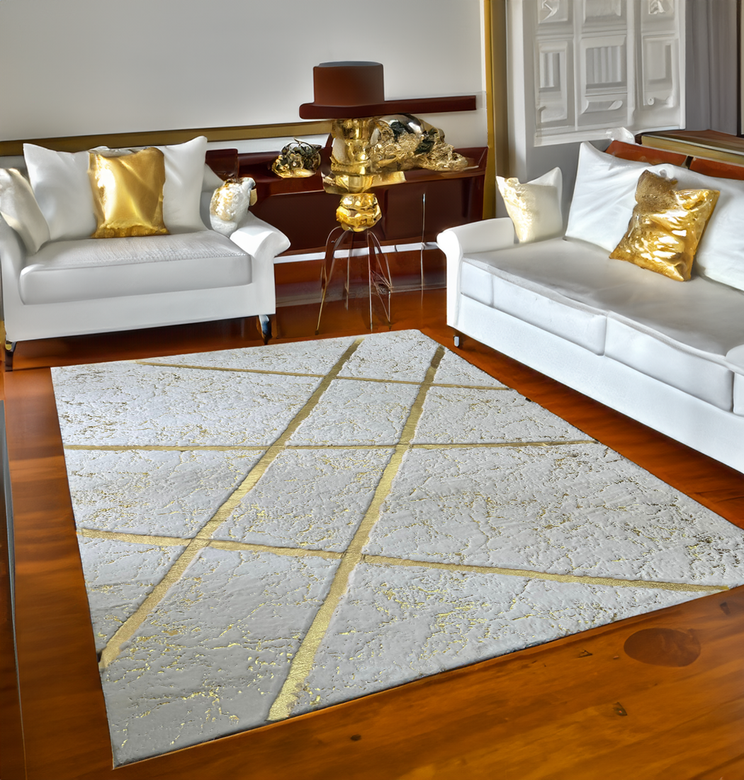 White Gold  Plush Faux Leather Area Rug