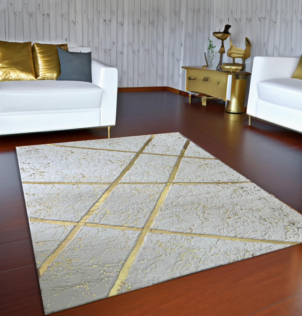 White Gold  Plush Faux Leather Area Rug