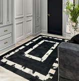 Black Patchwork Real Cowhide Area Rug