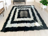 Black White Fox Fur Soft Rug