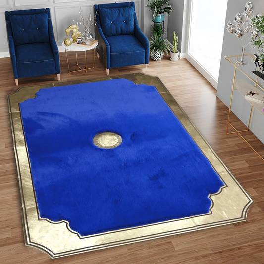 Blue and Gold Living Room Plush Rug