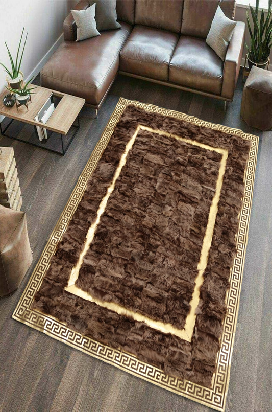 Fluffy Luxury Brown-Gold Sheepskin Rug