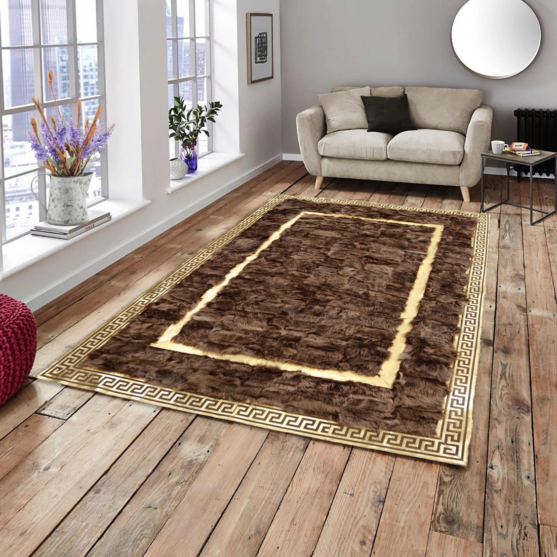 Fluffy Luxury Brown-Gold Sheepskin Rug