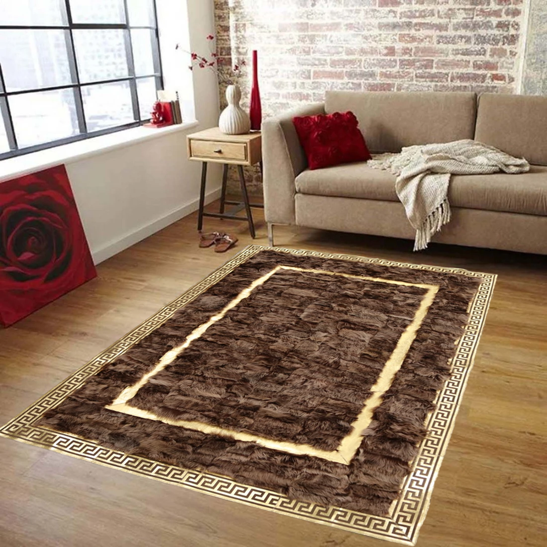 Fluffy Luxury Brown-Gold Sheepskin Rug