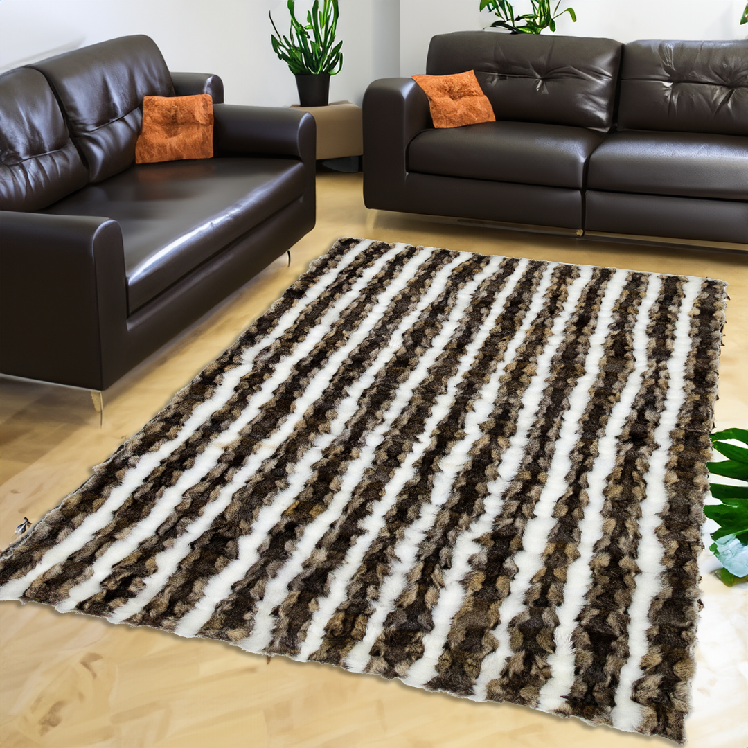 Brown-White Fox Fur Area Rug