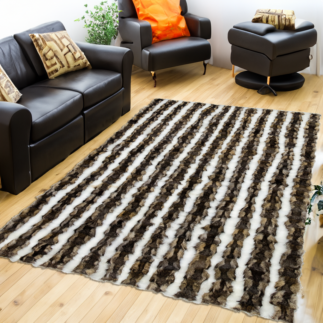 Brown-White Fox Fur Area Rug