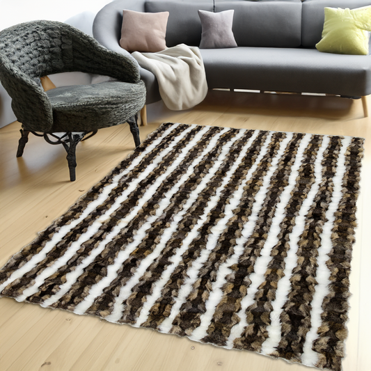 Brown-White Fox Fur Area Rug