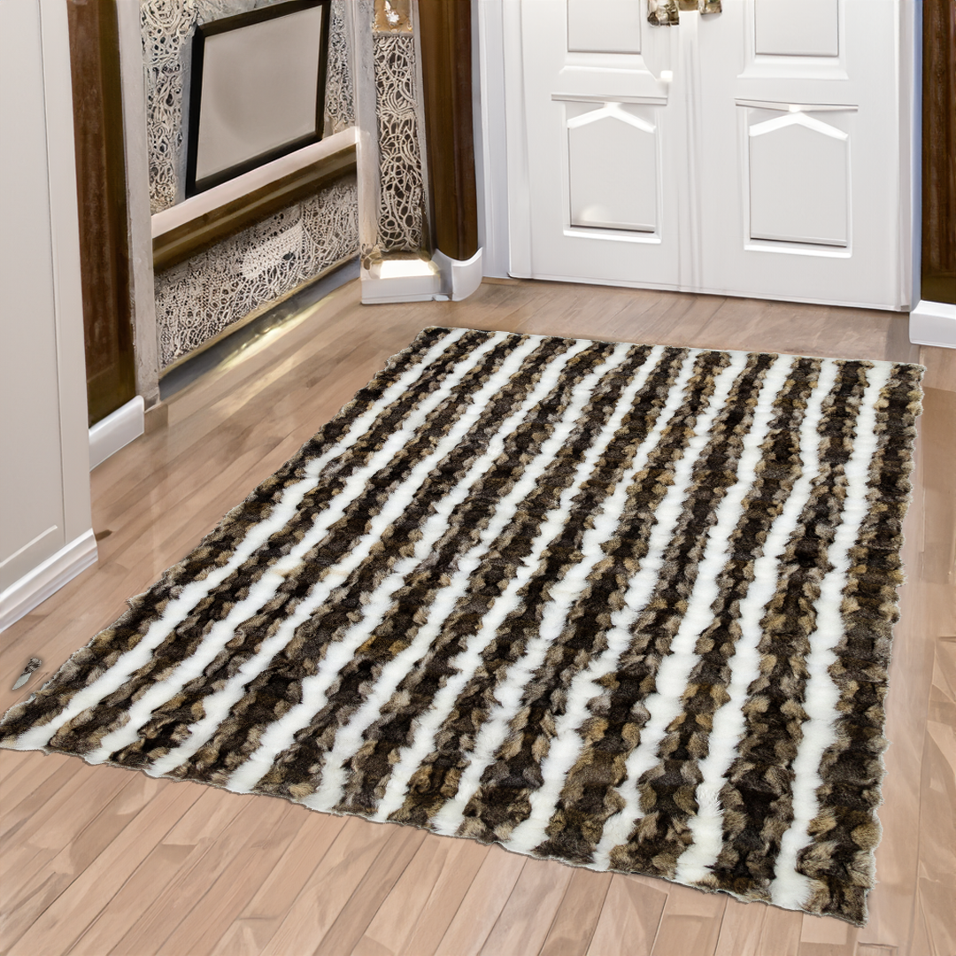 Brown-White Fox Fur Area Rug