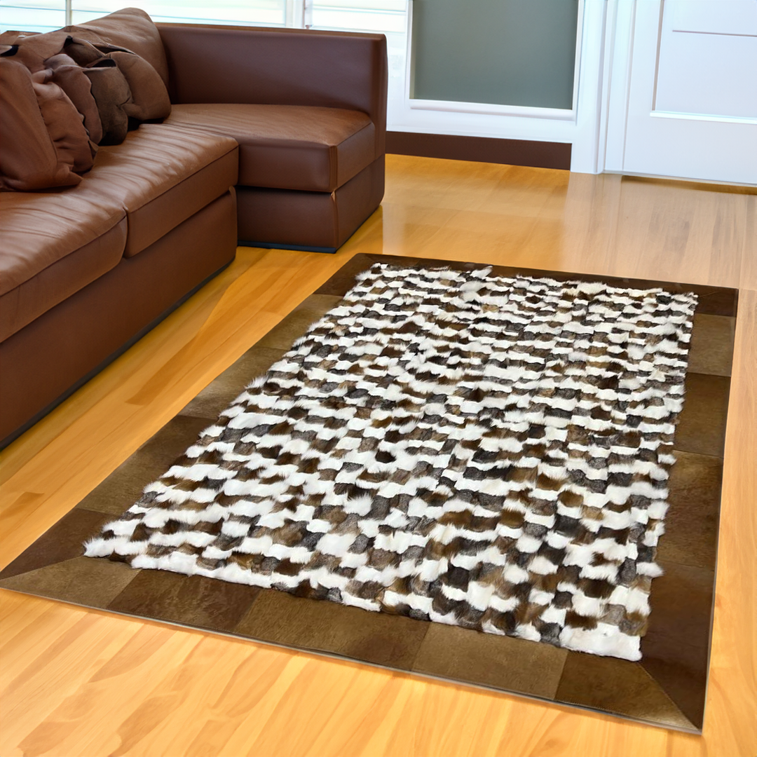 Brown-White Fox Fur Living Room Rug