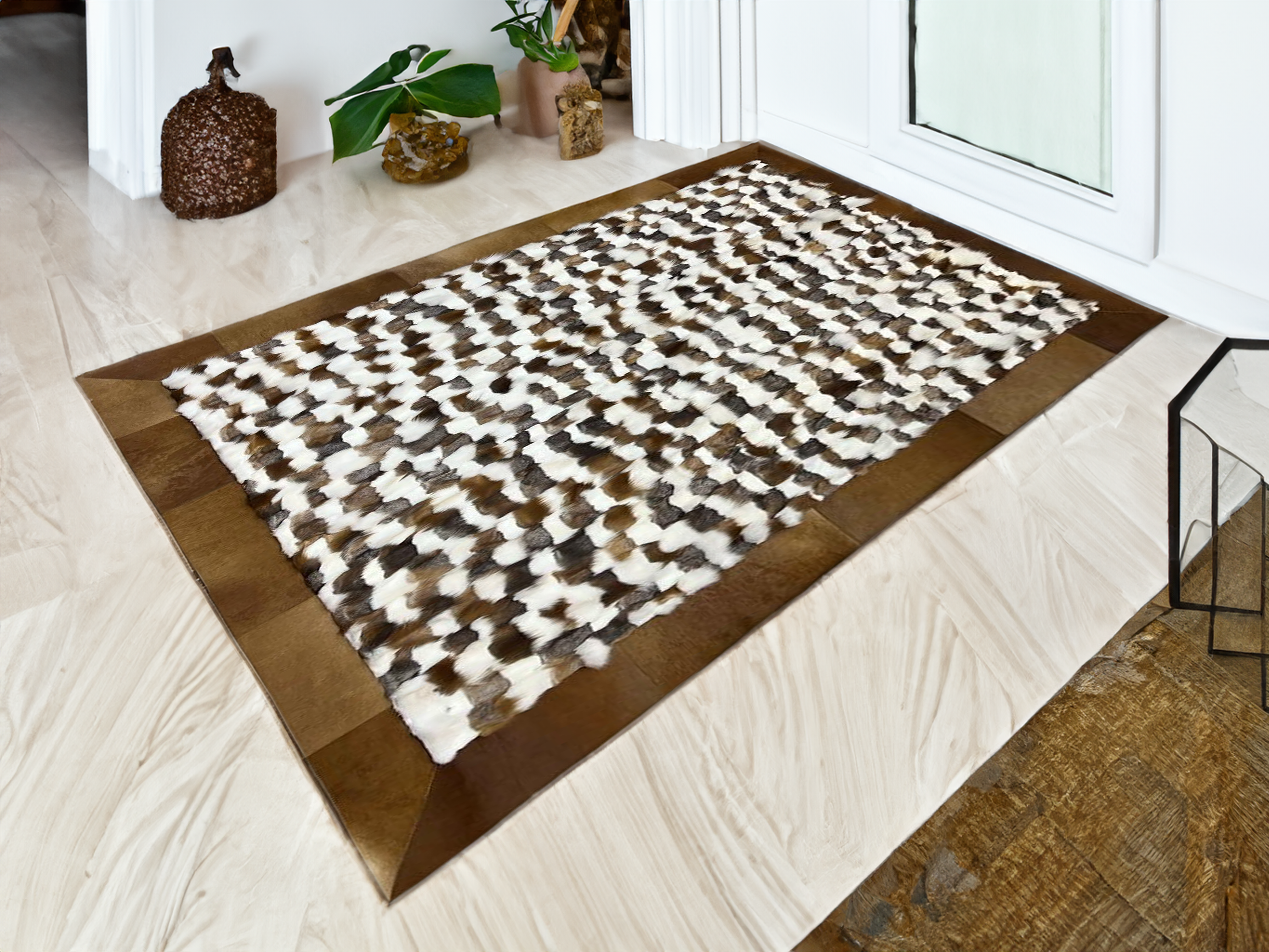 Brown-White Fox Fur Living Room Rug