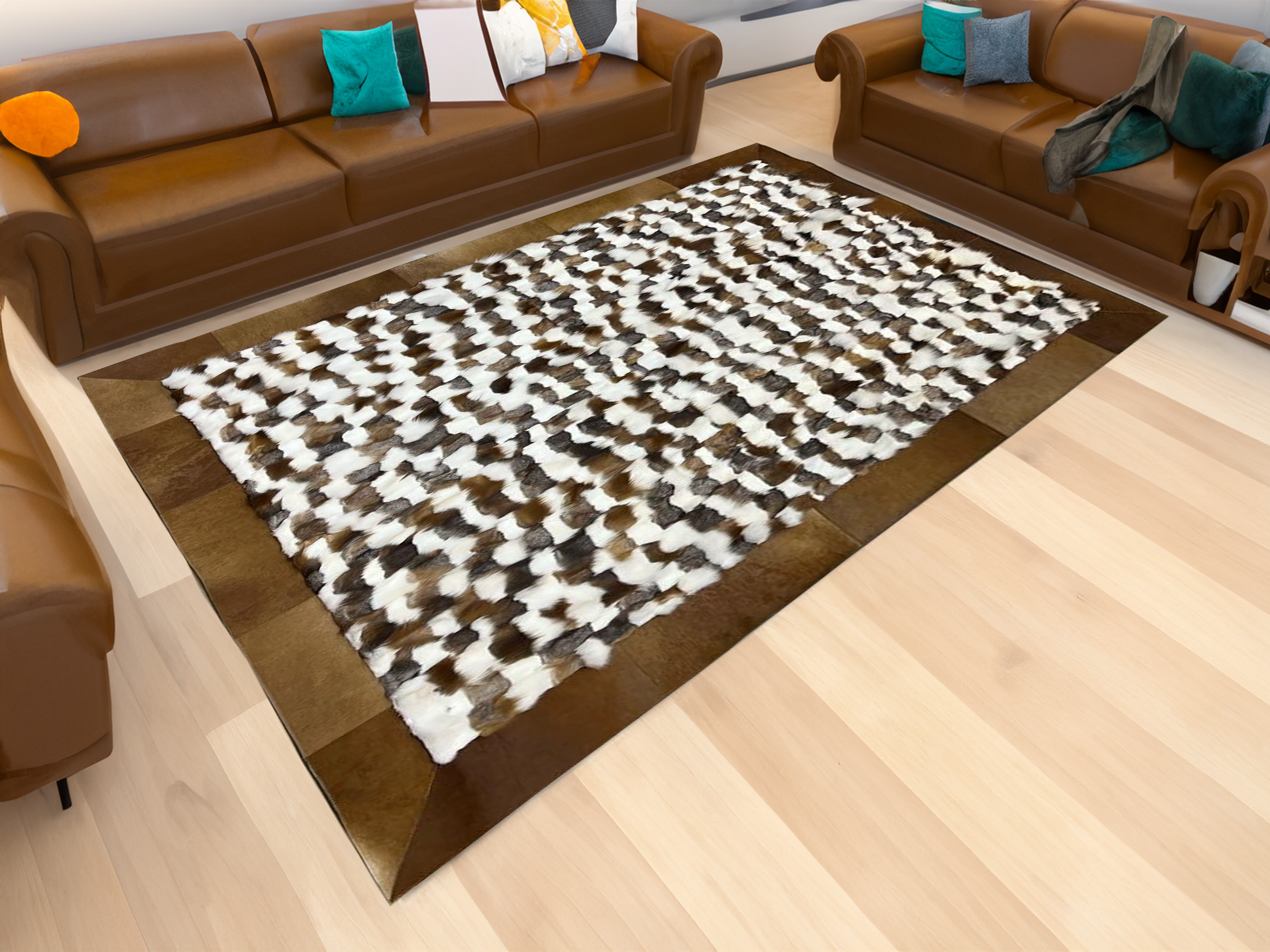 Brown-White Fox Fur Living Room Rug