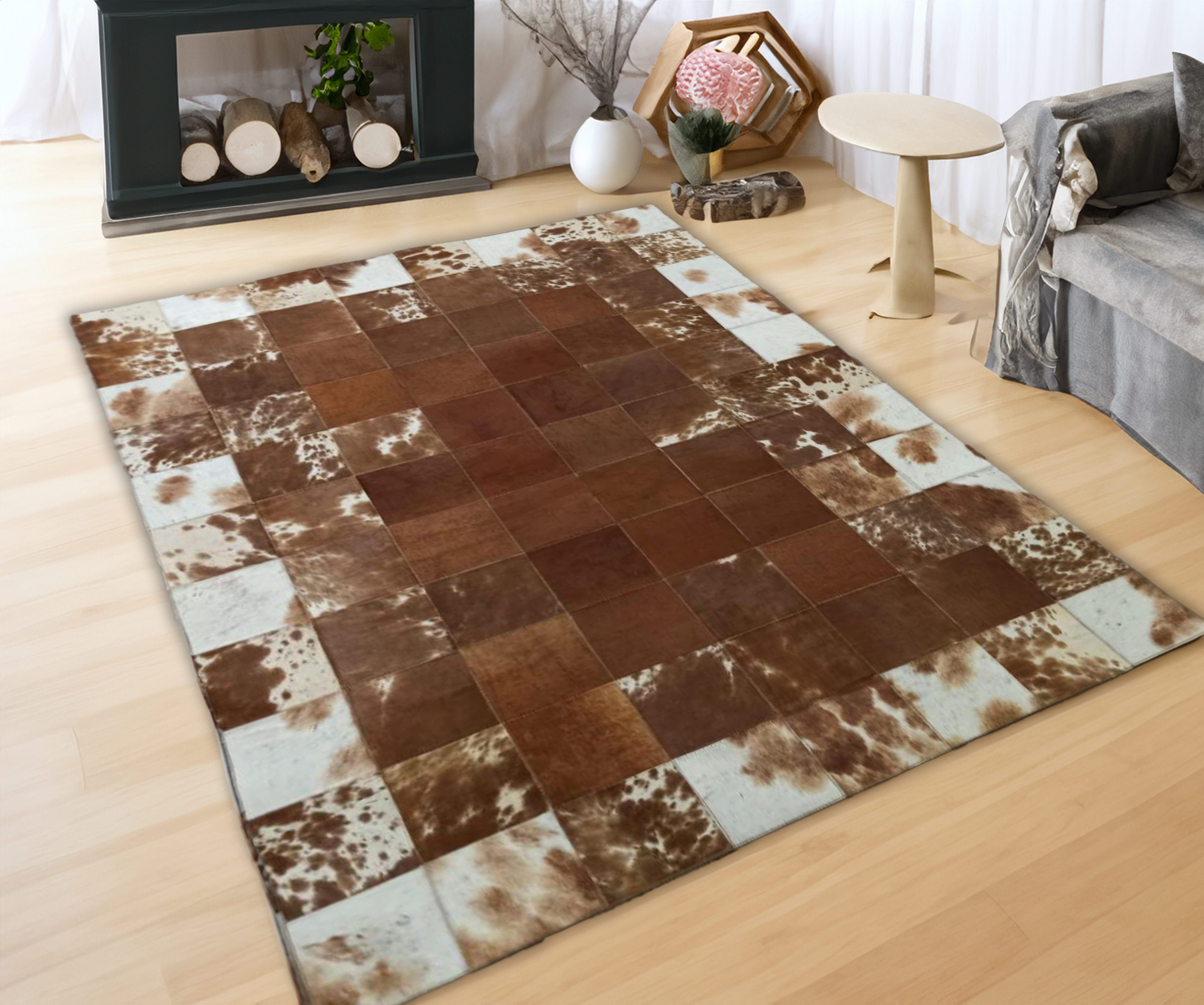 Brown Cowhide Leather Rug