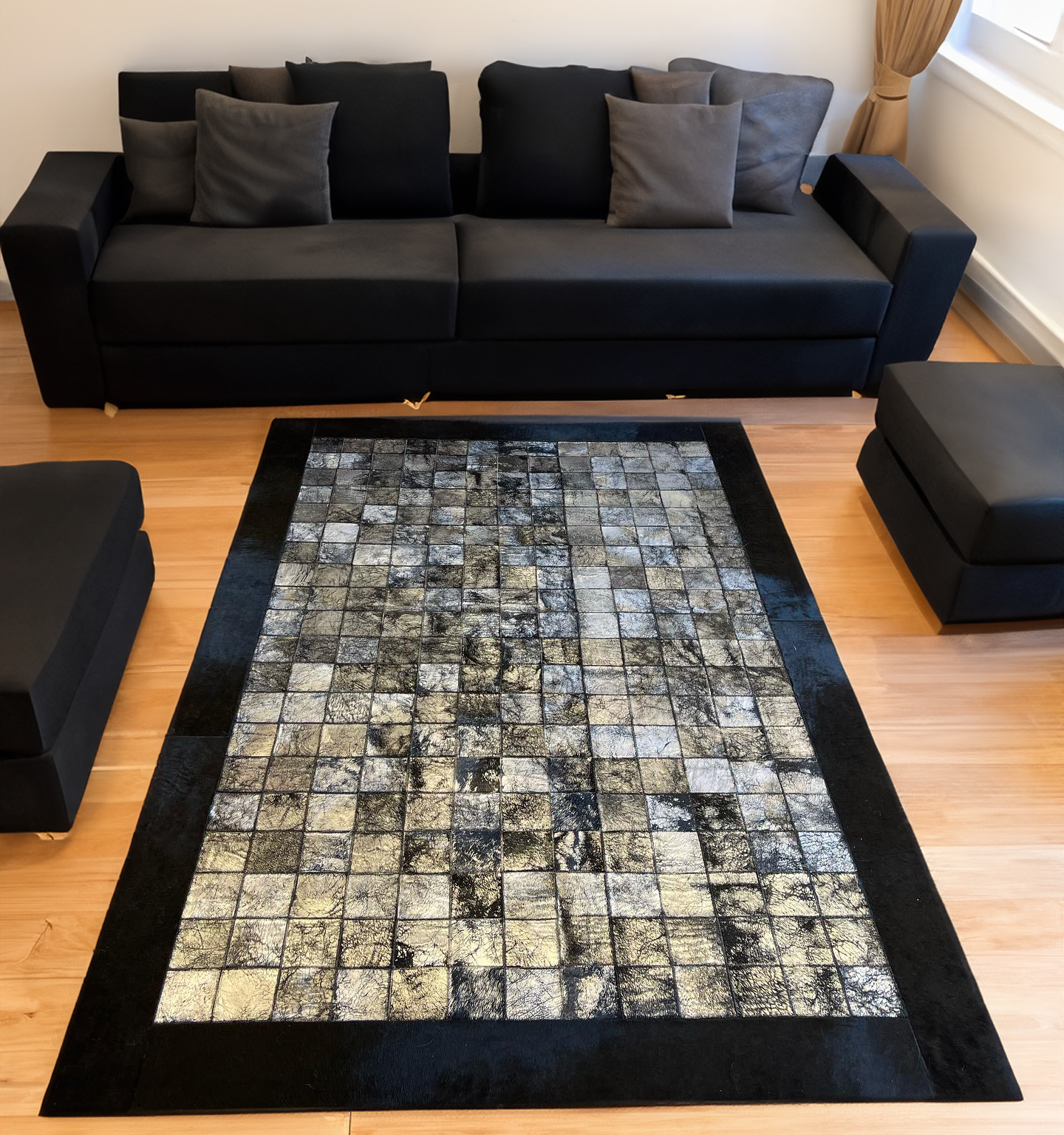 Silver-Black-Gold Genuine Cowhide Area Rug