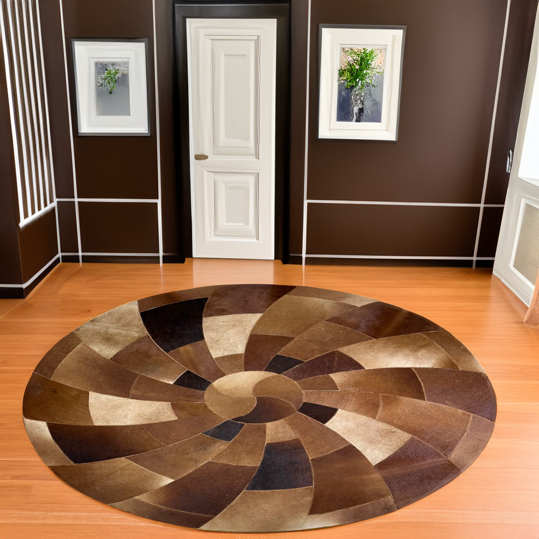 Brown Round Real Cowhide Rug