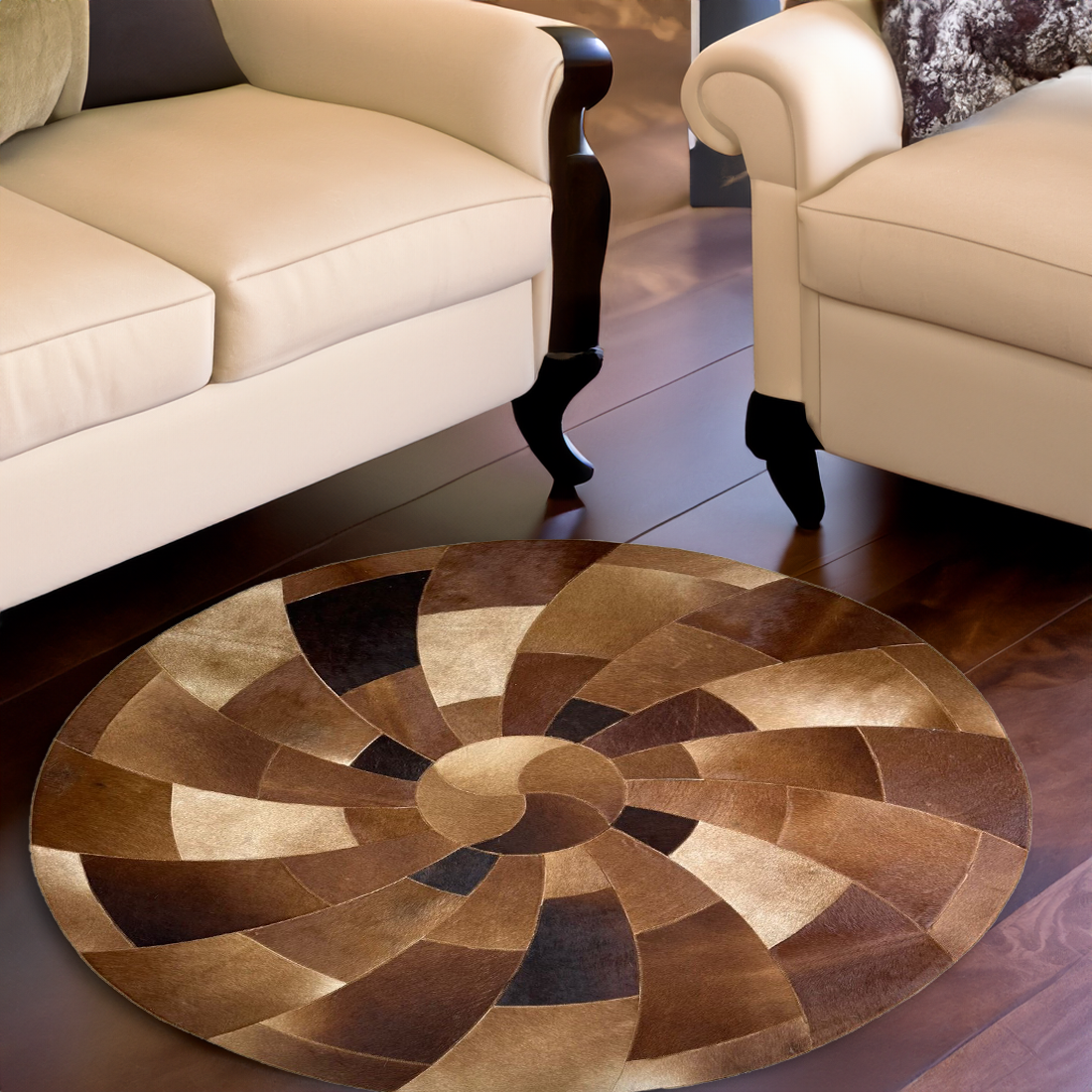 Brown Round Real Cowhide Rug