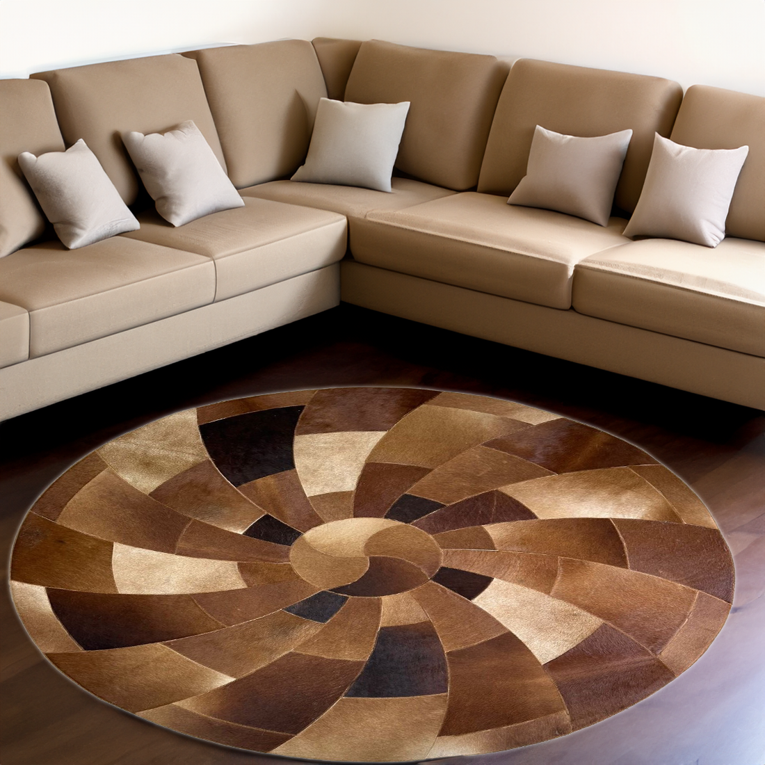 Brown Round Real Cowhide Rug