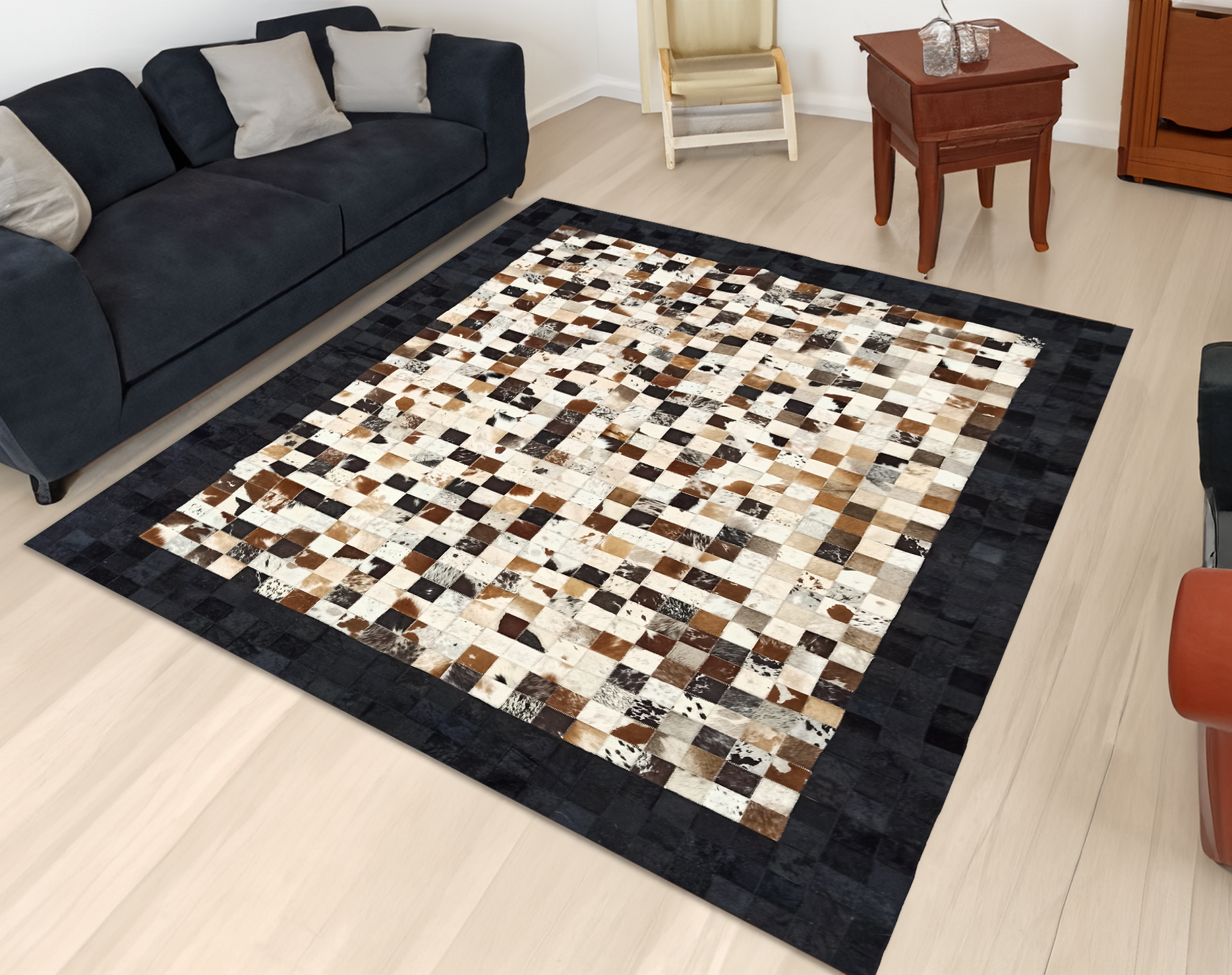 Patchwork Real Cowhide Square Rug