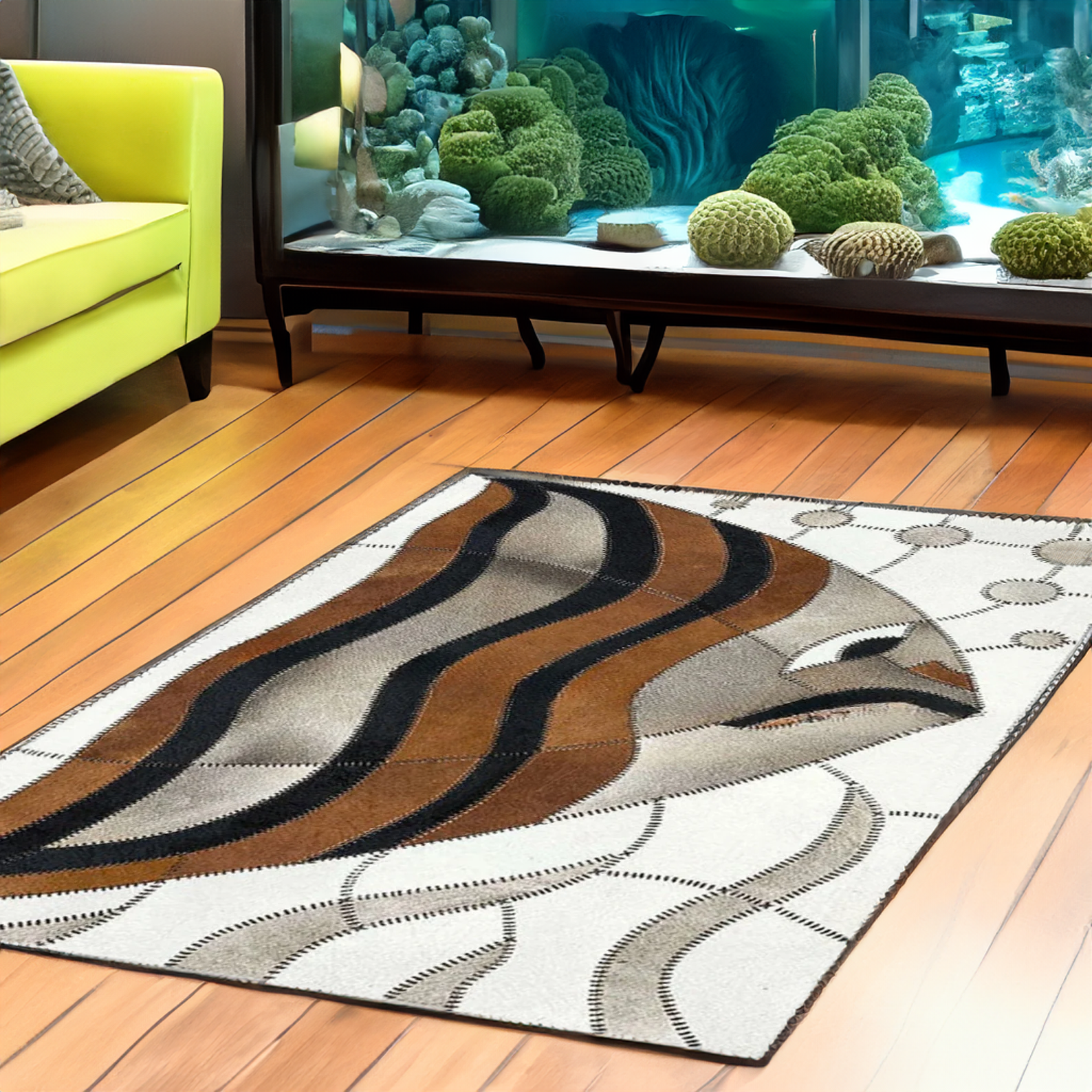 Fish Patterned Genuine Cowhide Rug