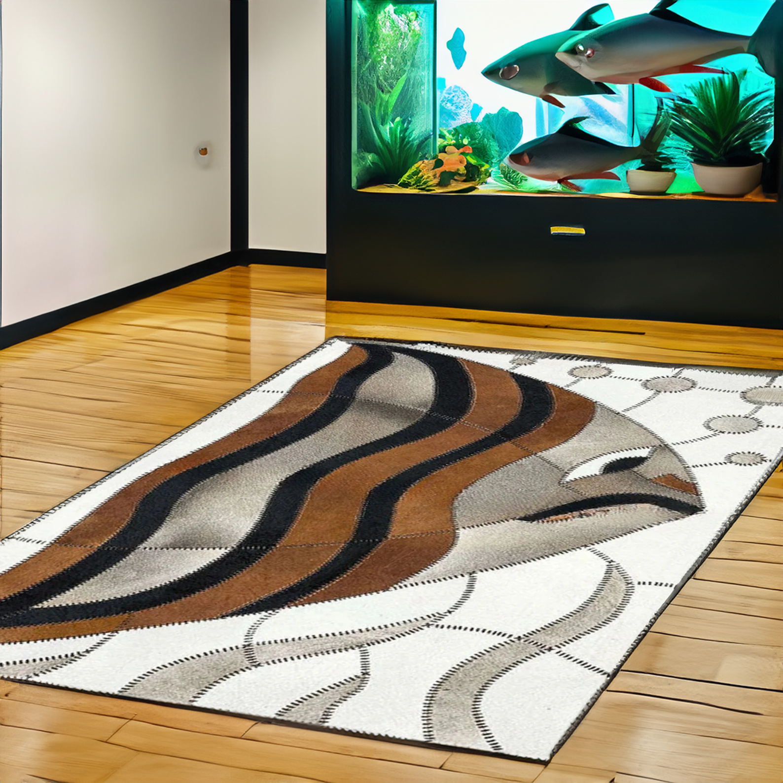 Fish Patterned Genuine Cowhide Rug