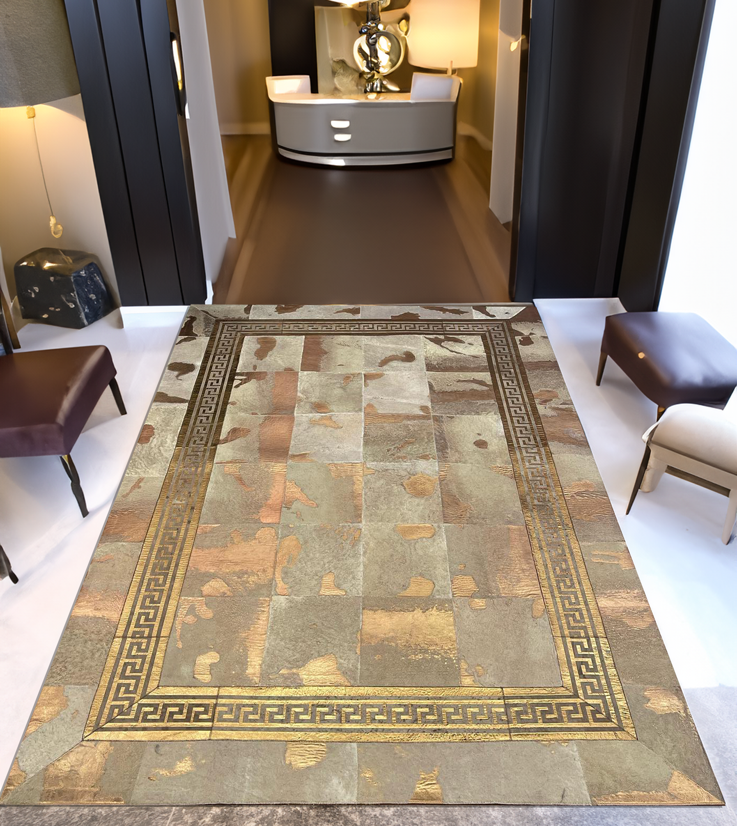 Gold Real Cowhide Leather Rug