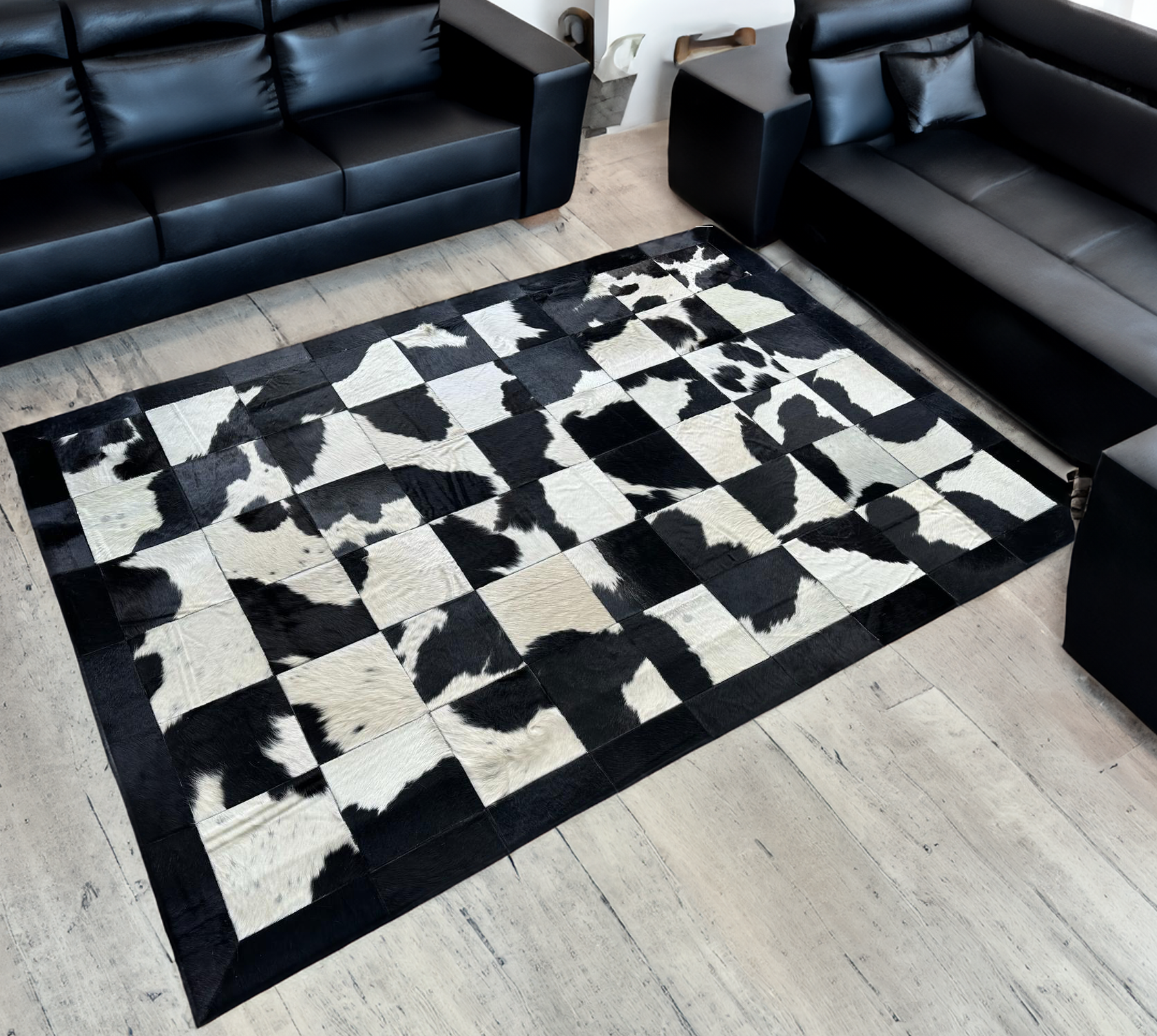 White Black Real Cowhide Rug