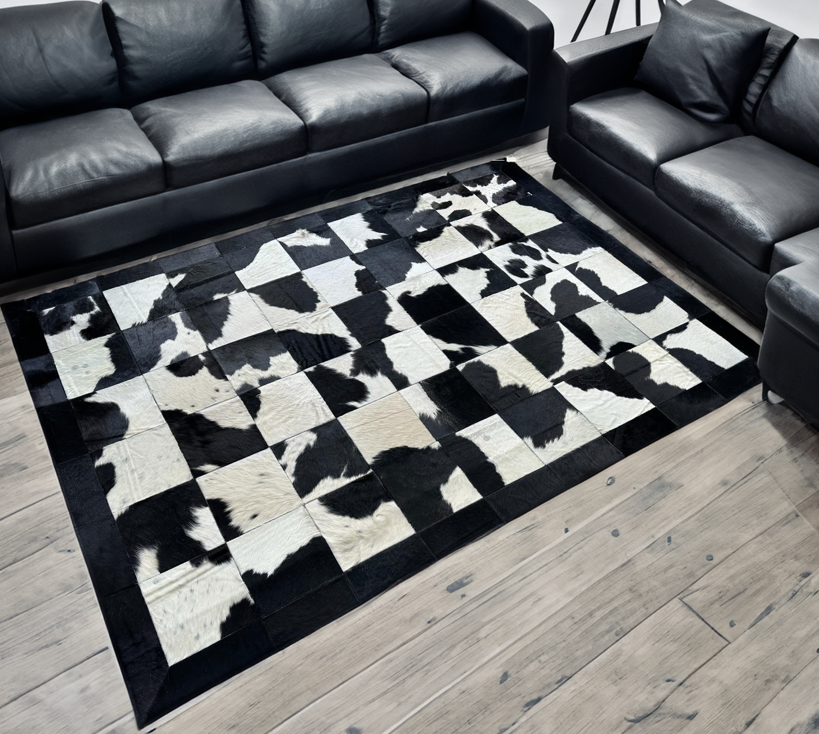 White Black Real Cowhide Rug