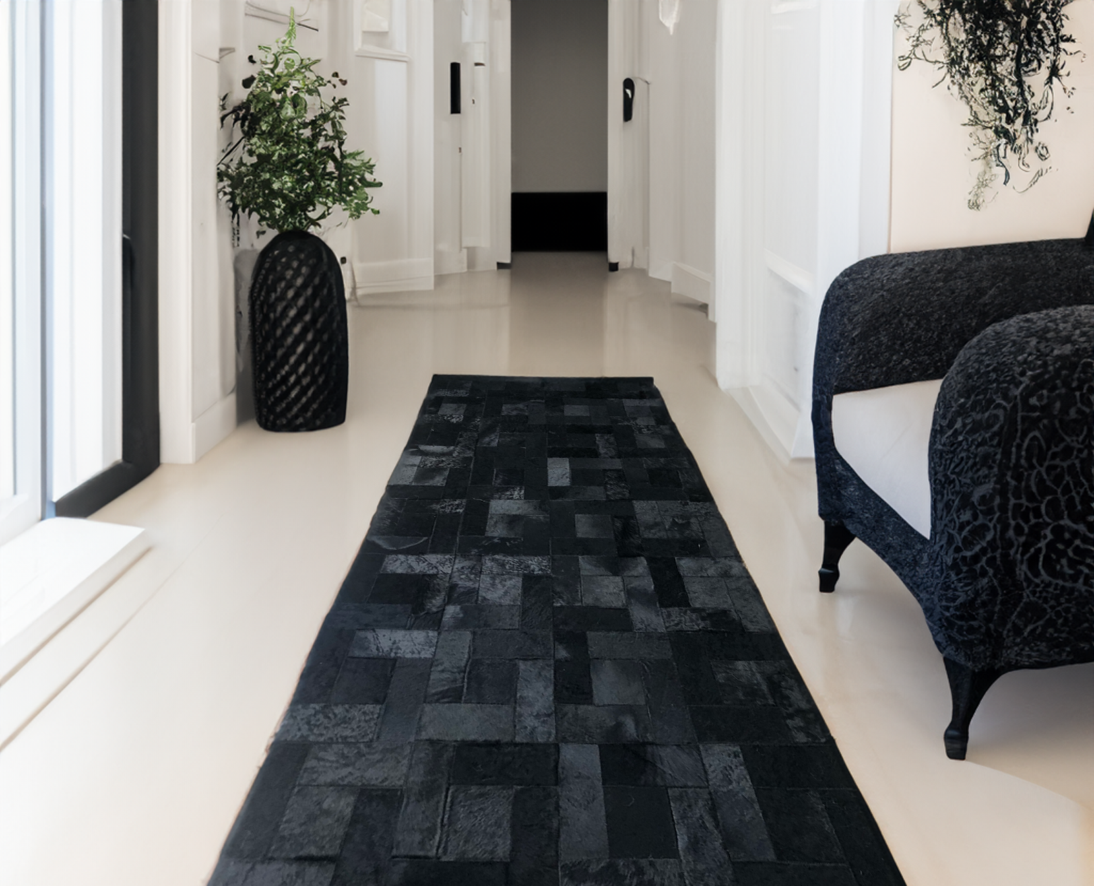 Black Hallway Cowhide Rug