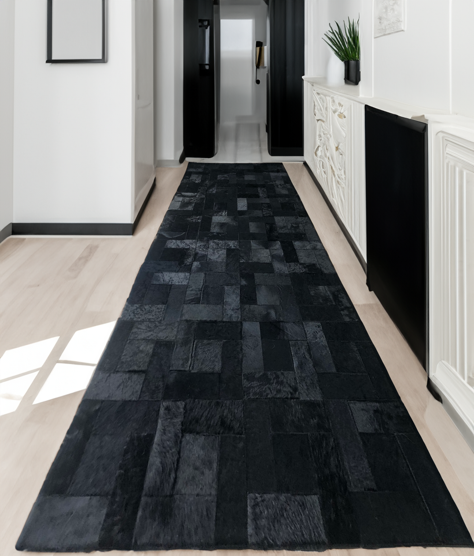 Black Hallway Cowhide Rug