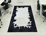 Black-White Cowhide Patchwork Office Rug