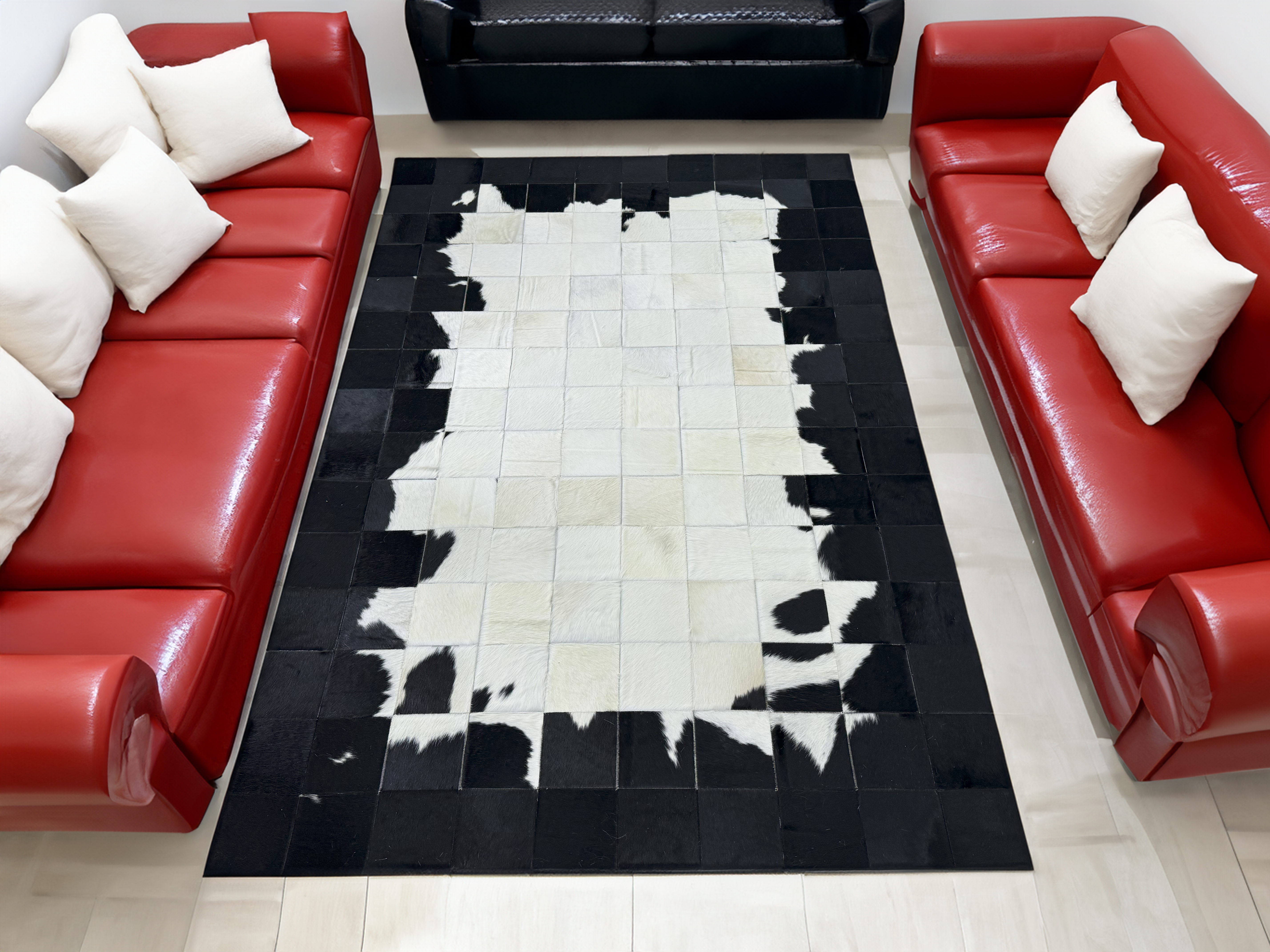 Black-White Cowhide Patchwork Office Rug