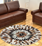 Round Real Cowhide Geometric Rug