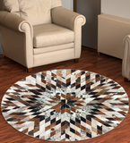 Round Real Cowhide Geometric Rug