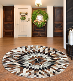 Round Real Cowhide Geometric Rug