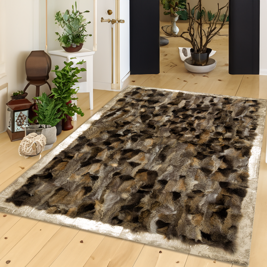 Brown Gold Living Room Natural Fox Fur Rug