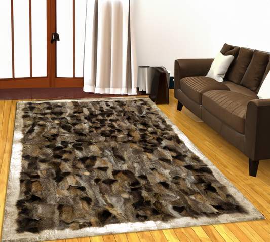 Brown Gold Living Room Natural Fox Fur Rug