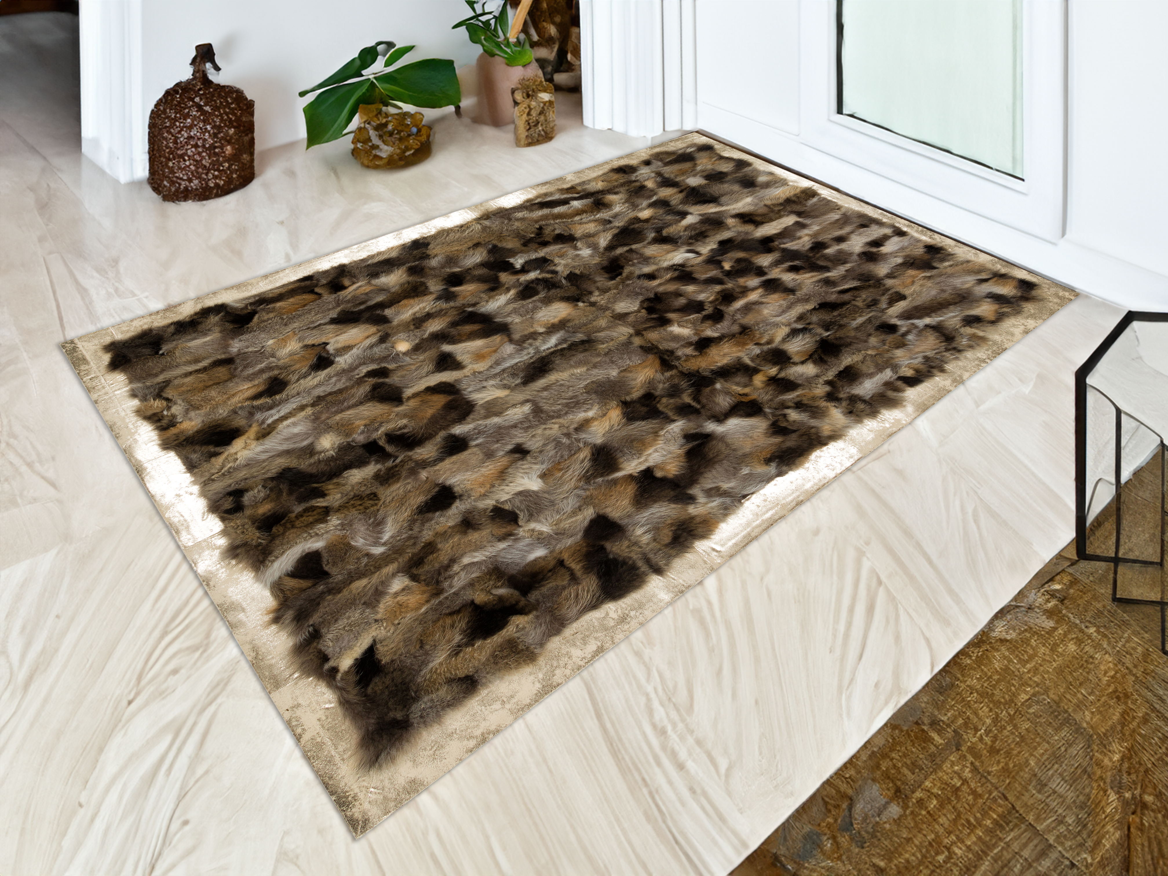 Brown Gold Living Room Natural Fox Fur Rug